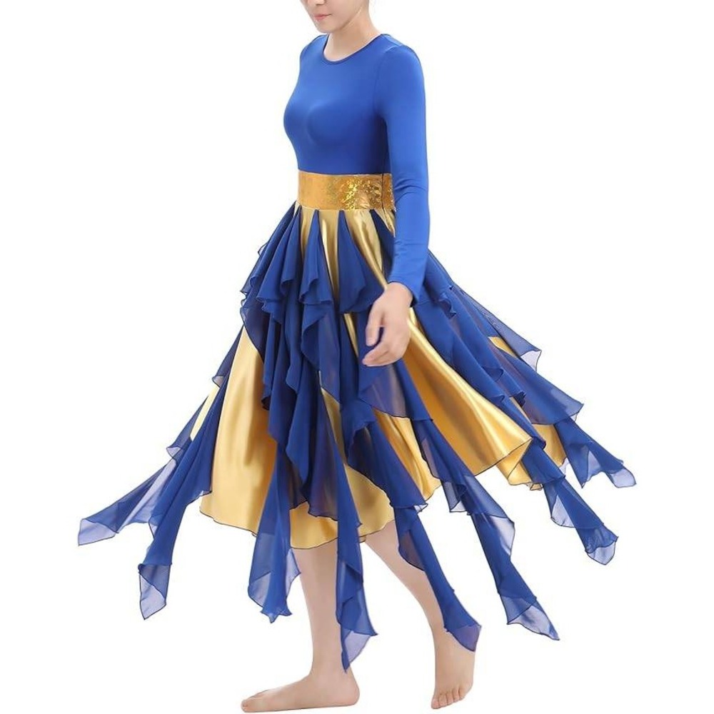 MSRP $45 IDOPIP Women's M Metallic Praise Dance Dress Asymmetric Ruffle Overlay